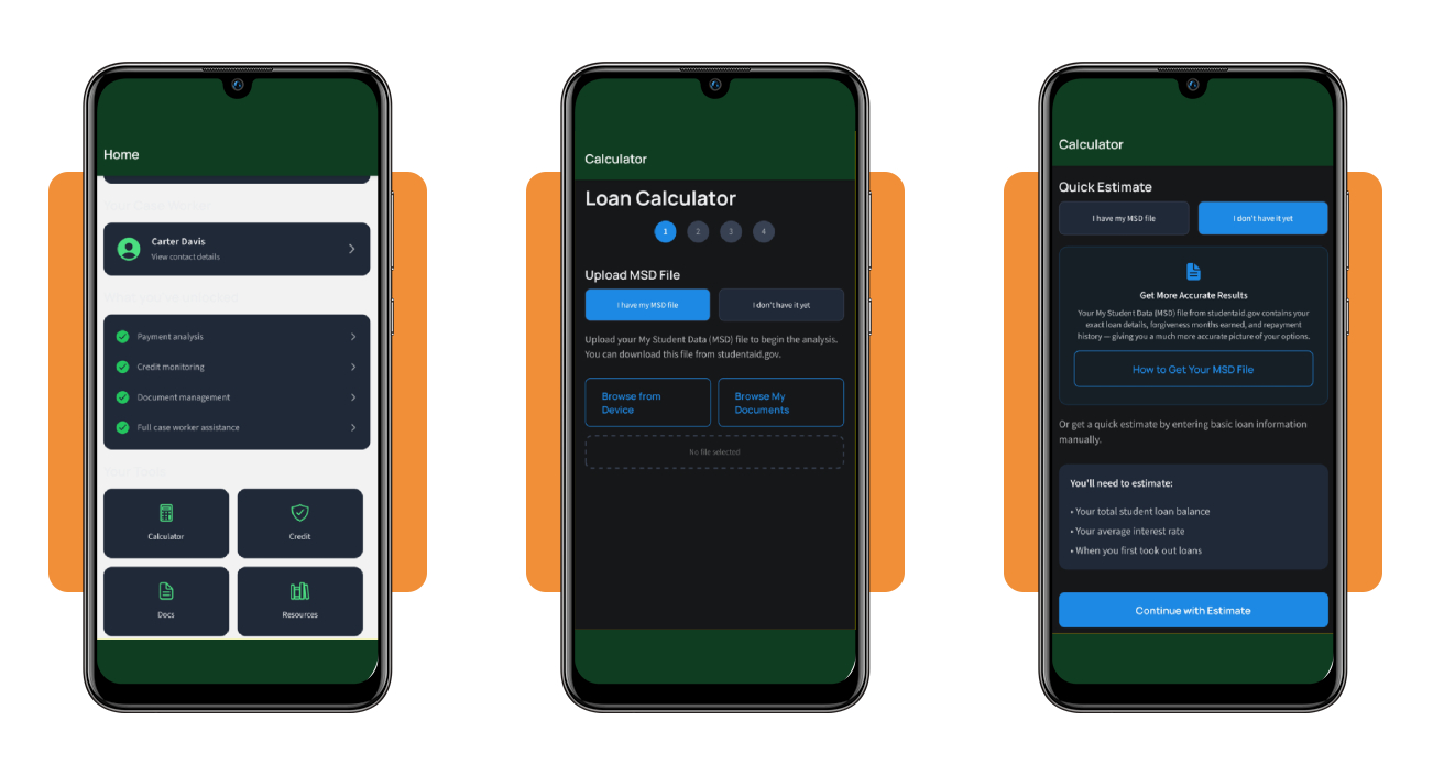 HopeHero MSD file upload and loan estimate entry screen