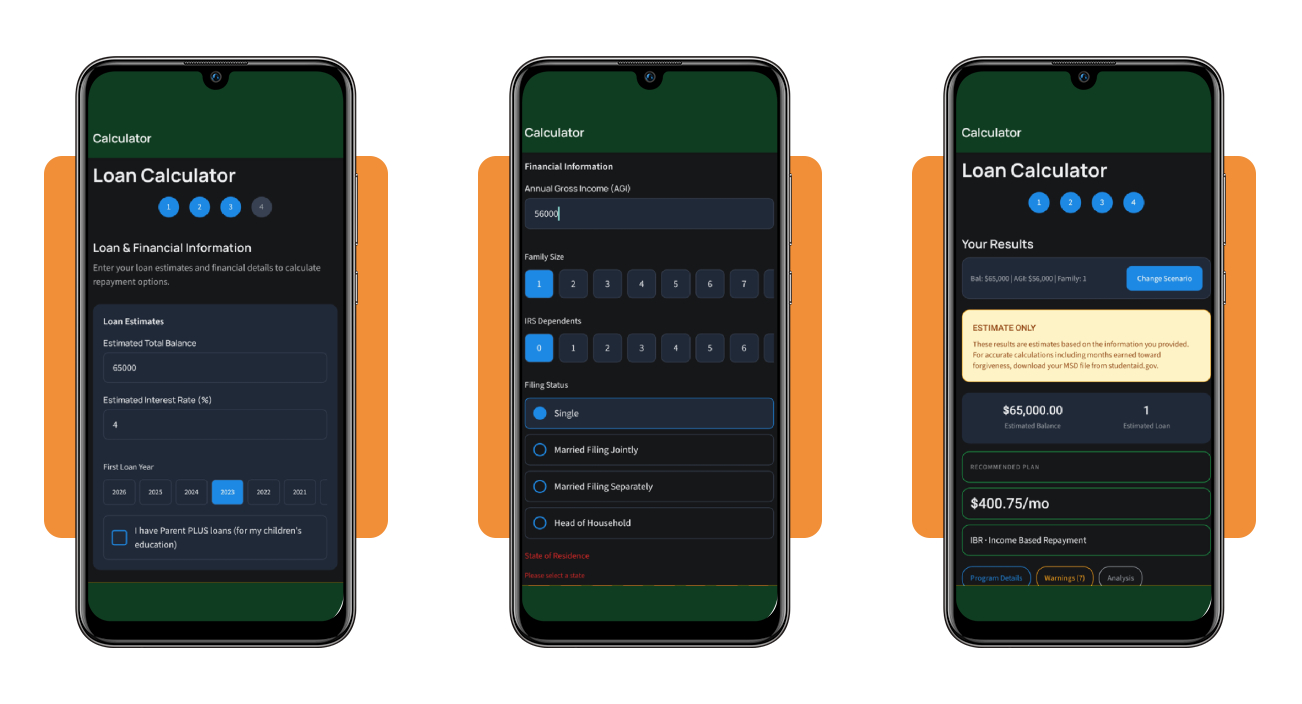 HopeHero income and family details input screen