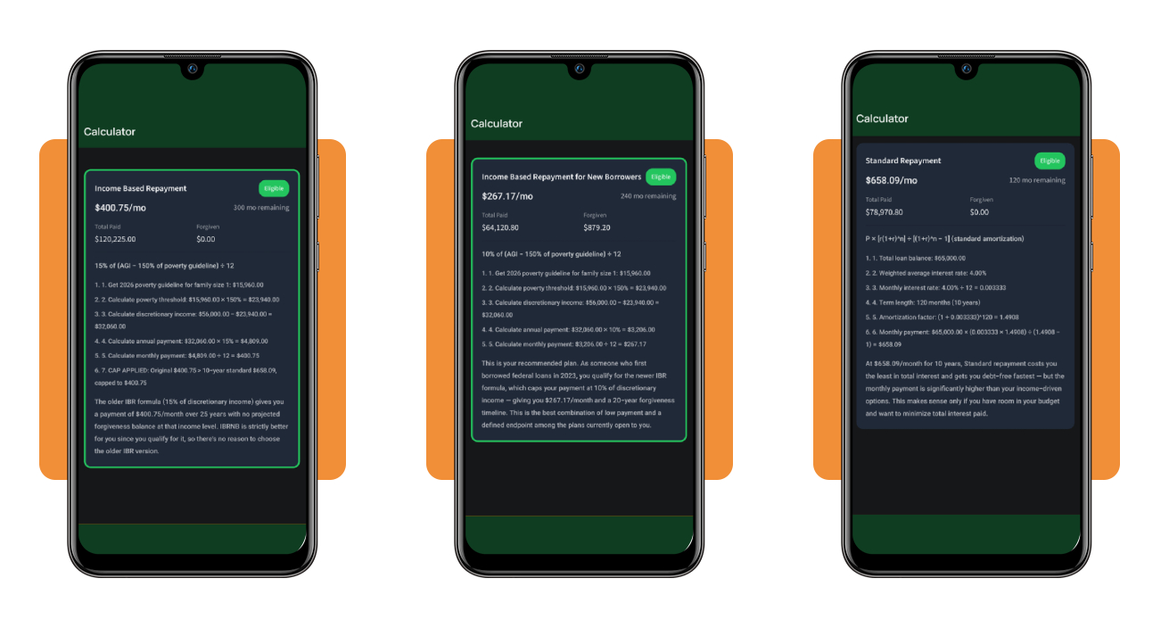 HopeHero personalized repayment plan comparison screen