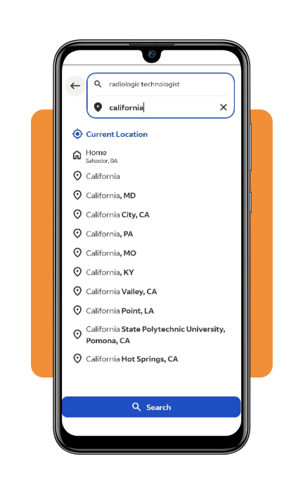 Indeed app location field for radiology job search