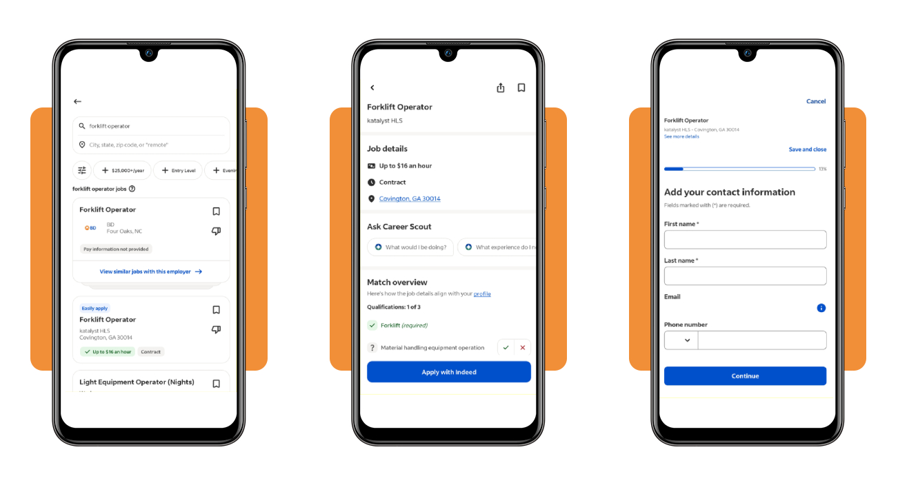 Working as a forklift operator: find a job near you 4 Applying to a forklift operator job directly from the Indeed app