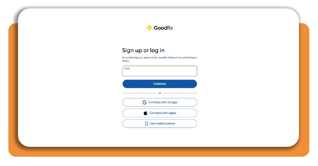 Pharmacy discount: find out how to get huge discounts 3 GoodRx account creation screen with sign up options