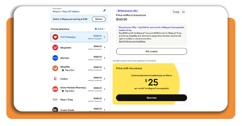 Pharmacy discount: find out how to get huge discounts 4 GoodRx medication search results showing pharmacy prices comparison