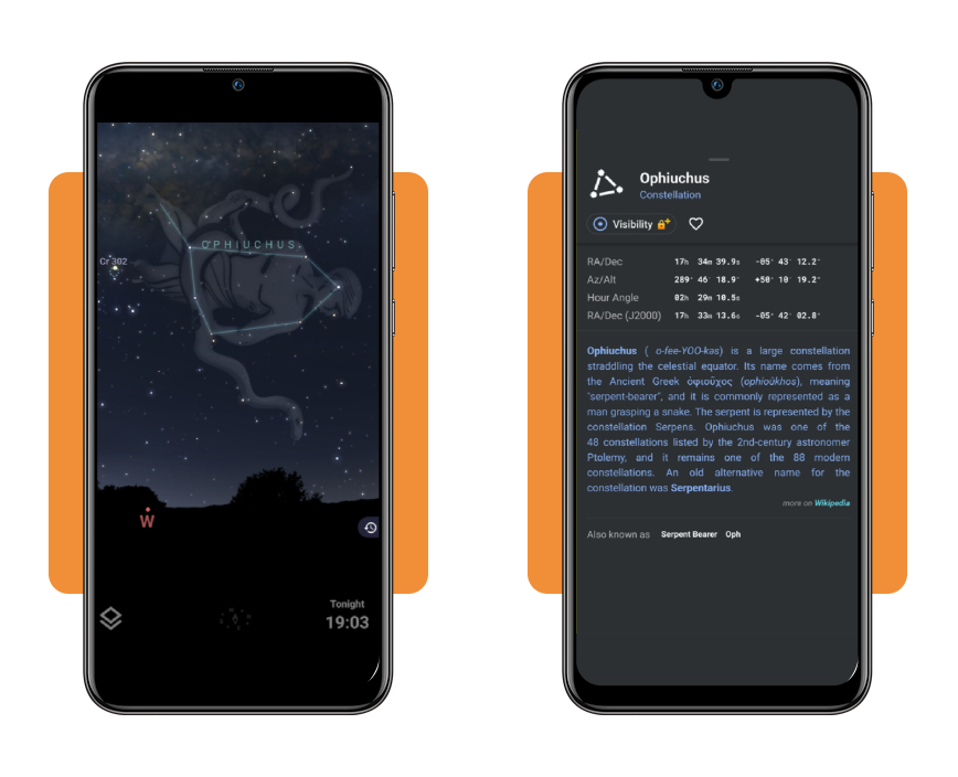 Astronomy app: view stars by pointing your camera at the sky 4 Stellarium app showing a tapped constellation with its dashed boundary and information panel