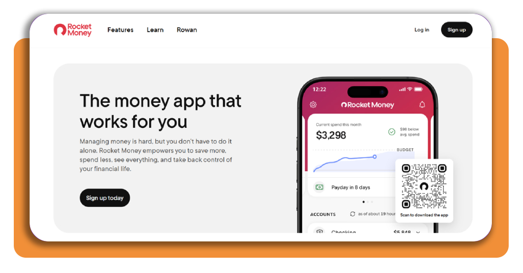 Recurring subscription management app: enable billing alerts 2 Rocket Money app download screen on mobile and web browser