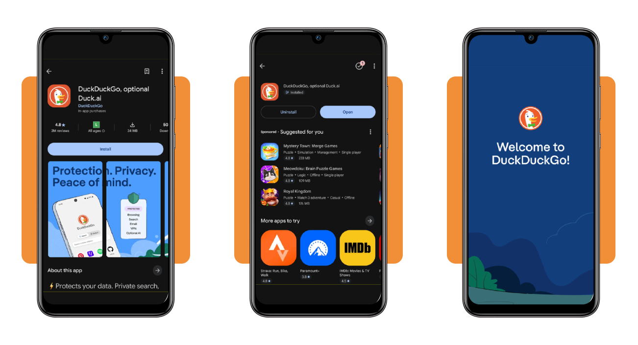Online tracker blocker app: make sure you're safe online 2 DuckDuckGo app download screen on a mobile device