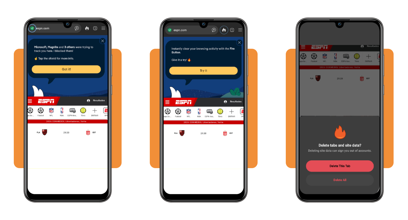 Online tracker blocker app: make sure you're safe online 4 DuckDuckGo shield and Fire Button in action on mobile browser